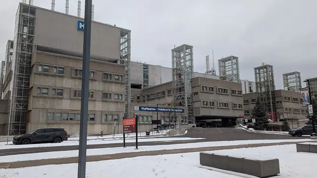 McMaster Children's Hospital and its entrance drive in winter, in Hamilton, Ontario