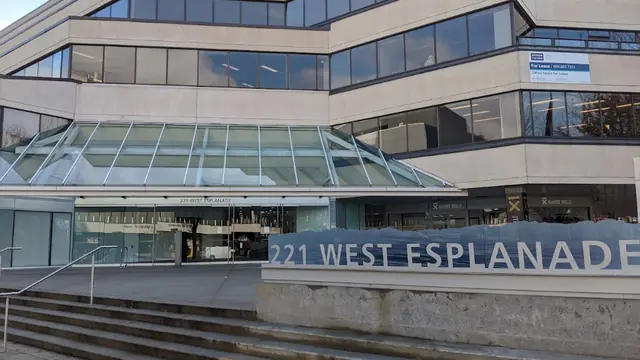 The entrance of North Vancouver Centre Urgent and Primary Care Centre at 221 West Esplanade in North Vancouver, British Columbia