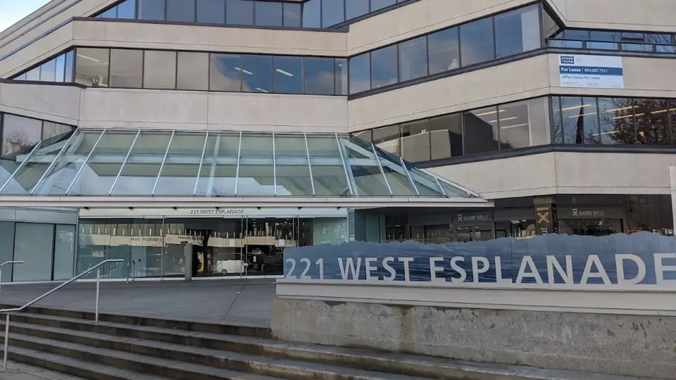 The entrance of North Vancouver Centre Urgent and Primary Care Centre at 221 West Esplanade in North Vancouver, British Columbia