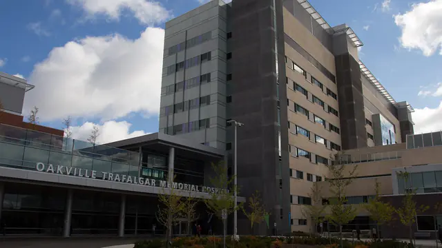 Main entrance of Oakville Trafalgar Memorial Hospital in Oakville, Ontario