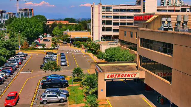 The Emergency entrance canopy and parking lot at Richmond Hospital in Richmond, British Columbia