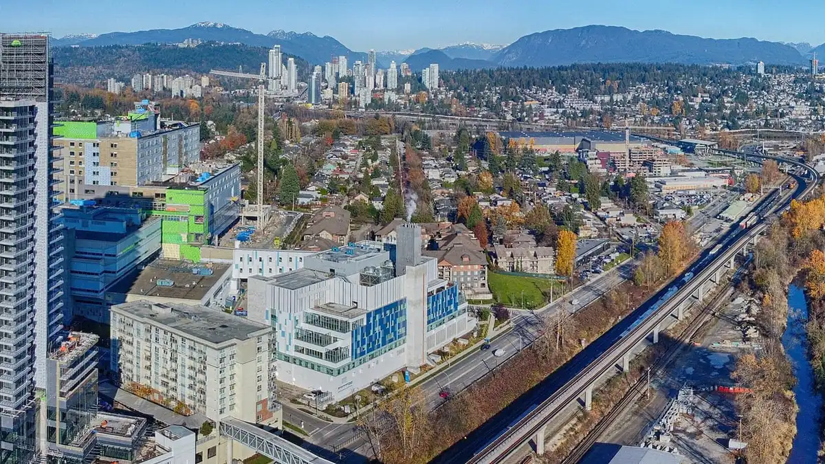 Aerial view of Sapperton in New Westminster, British Columbia, home of Royal Columbian Hospital